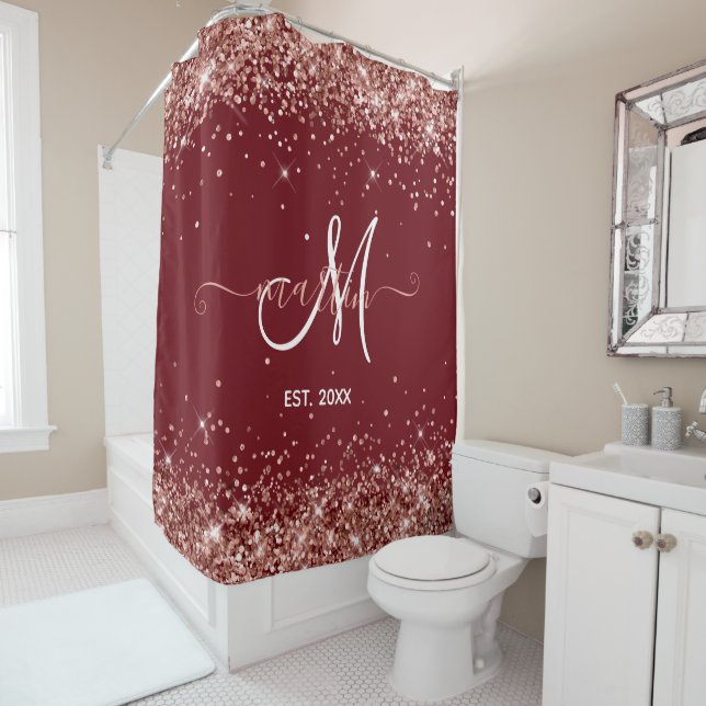 Rose Gold Glitter Family Monogram Burgundy (In Situ)