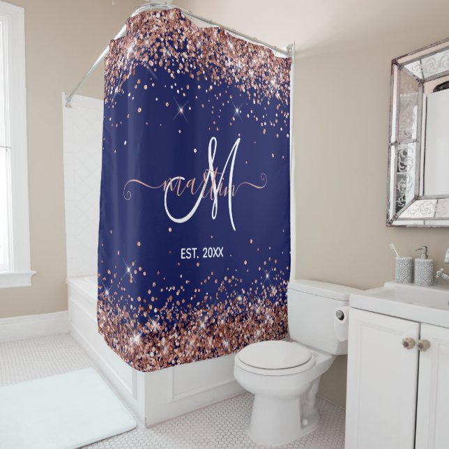 Rose Gold Glitter Family Monogram Navy (In Situ)