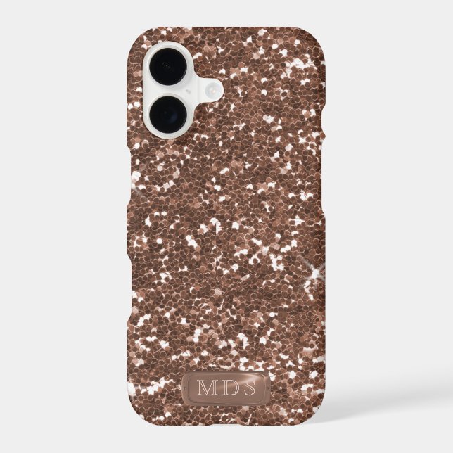 Rose Gold Glitter Faux Metal Monogram Sparkle  (Back)