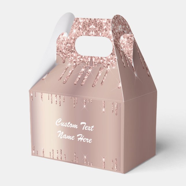 Rose Gold Glitter Favour Boxes Personalized Text (Front Side)
