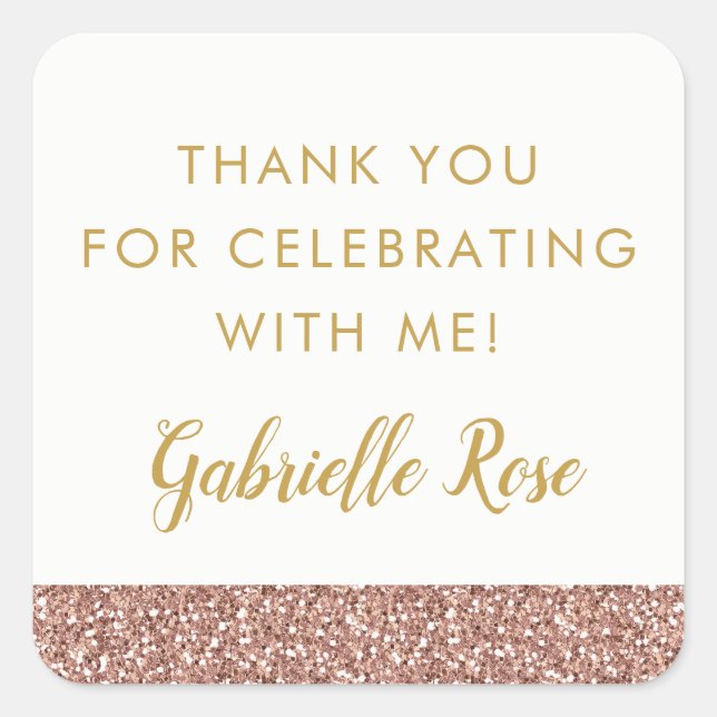 Rose Gold Glitter Favour Label Sticker (Front)