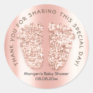 Rose Gold Glitter Feet Baby Shower Favour Thank Classic Round Sticker