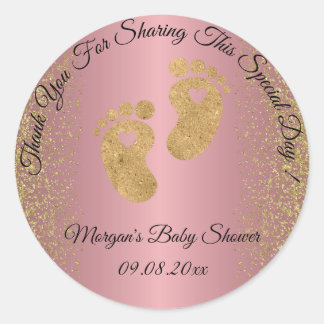 Rose Gold Glitter Feet Baby Shower Favour Thank Classic Round Sticker