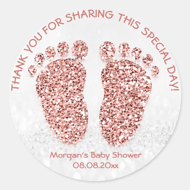 Rose Gold Glitter Feet Baby Shower Favour Thank Yo Classic Round Sticker (Front)