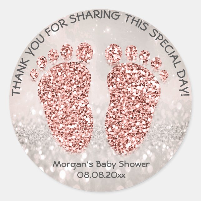 Rose Gold Glitter Feets Baby Shower Favour Thank 1 Classic Round Sticker (Front)