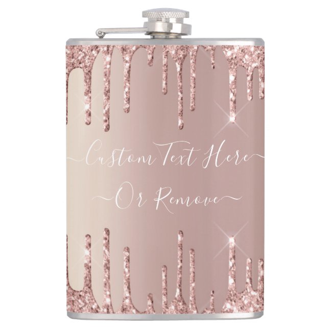 Rose Gold Glitter Flask with Custom Text (Front)