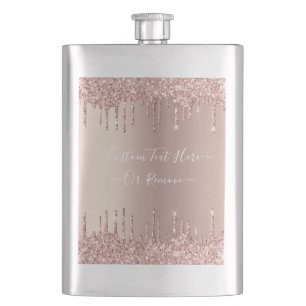 Rose Gold Glitter Flask with Custom Text 
