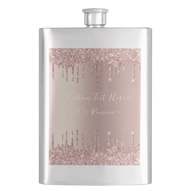 Rose Gold Glitter Flask with Custom Text  (Front)