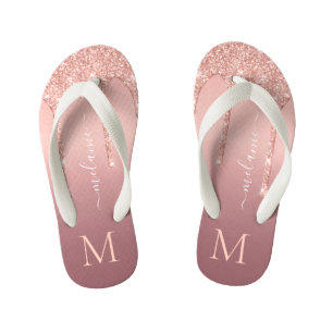 Rose Gold Glitter Flip Flops Custom Name Letter