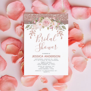Rose Gold Glitter Floral Bridal Shower Invitation