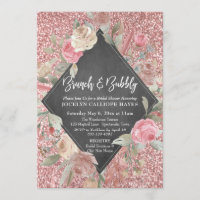 Rose Gold Glitter Floral Chalkboard Brunch Bubbly