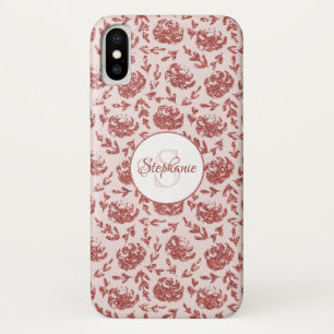 Rose Gold Glitter Floral Monogram Case-Mate iPhone Case