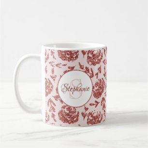 Rose Gold Glitter Floral Monogram Coffee Mug