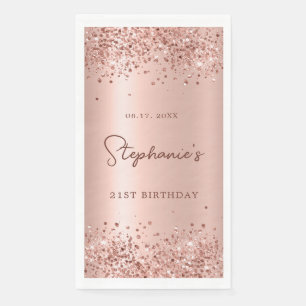 Rose Gold Glitter Foil 21st Birthday Monogram Napkin
