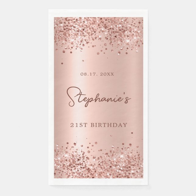 Rose Gold Glitter Foil 21st Birthday Monogram Napkin (Front)