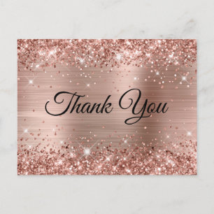 Rose Gold Glitter Foil 21st Birthday Thank You Postcard