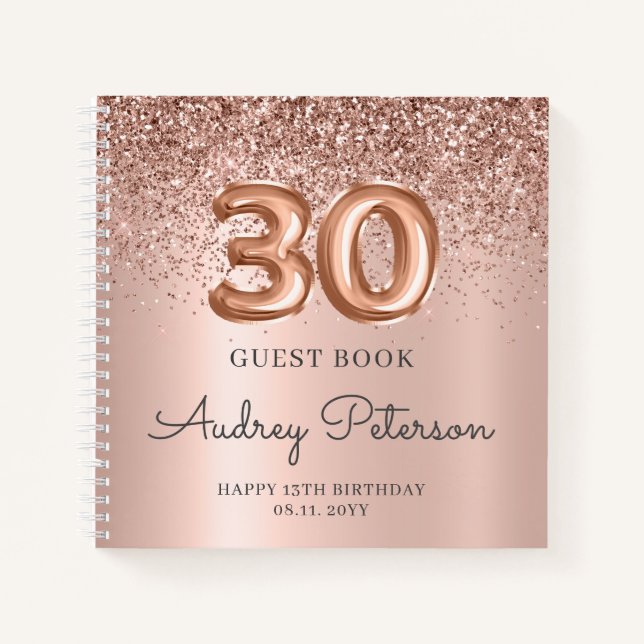 Rose Gold Glitter Foil 30th Birthday Guest Book (Front)