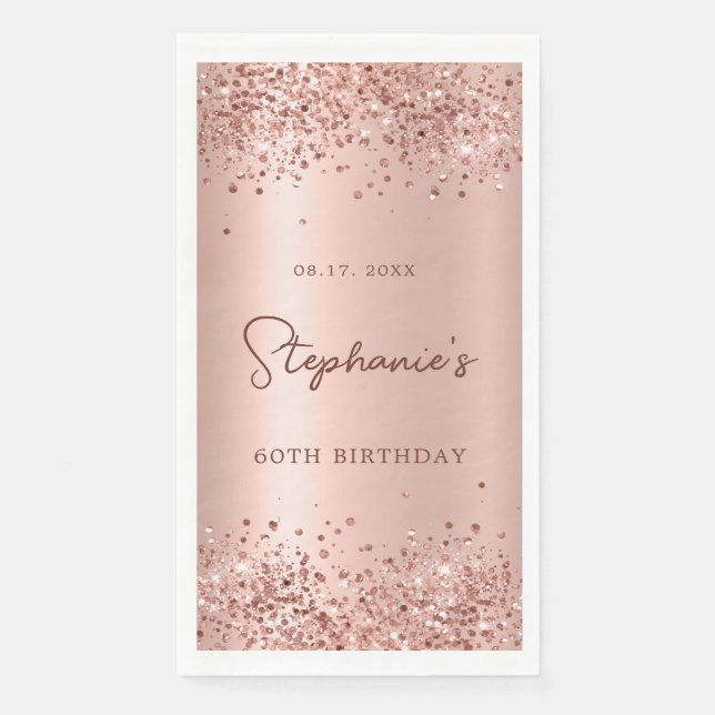 Rose Gold Glitter Foil 60th Birthday Monogram Napkin (Front)