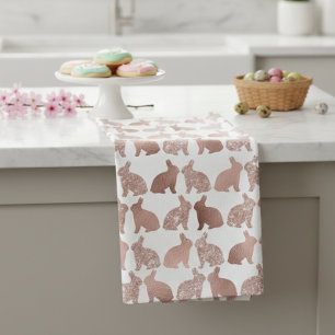 Rose Gold Glitter Foil Bunny Easter Spring Kitchen Towel