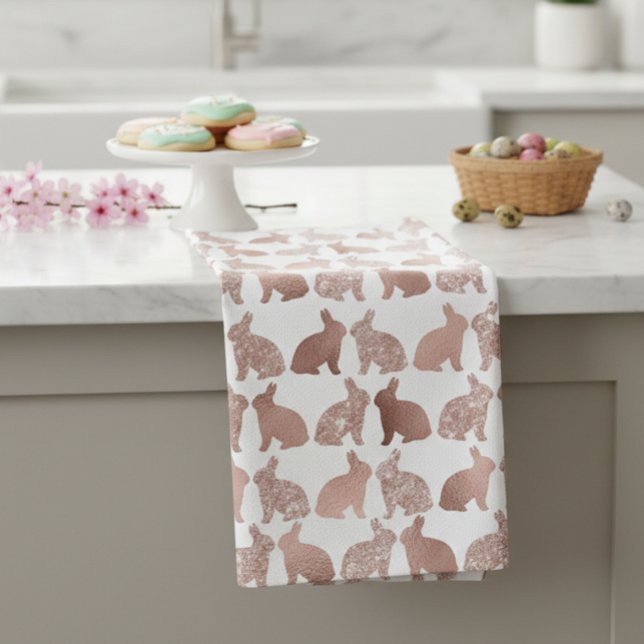 Rose Gold Glitter Foil Bunny Easter Spring Kitchen Towel (Creator Uploaded)