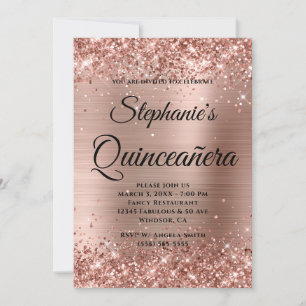 Rose Gold Glitter Foil Fancy Monogram Quinceañera Invitation