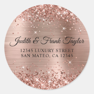 Rose Gold Glitter Foil Return Address Classic Round Sticker