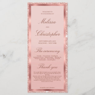 Rose gold glitter foil wedding day ceremony program