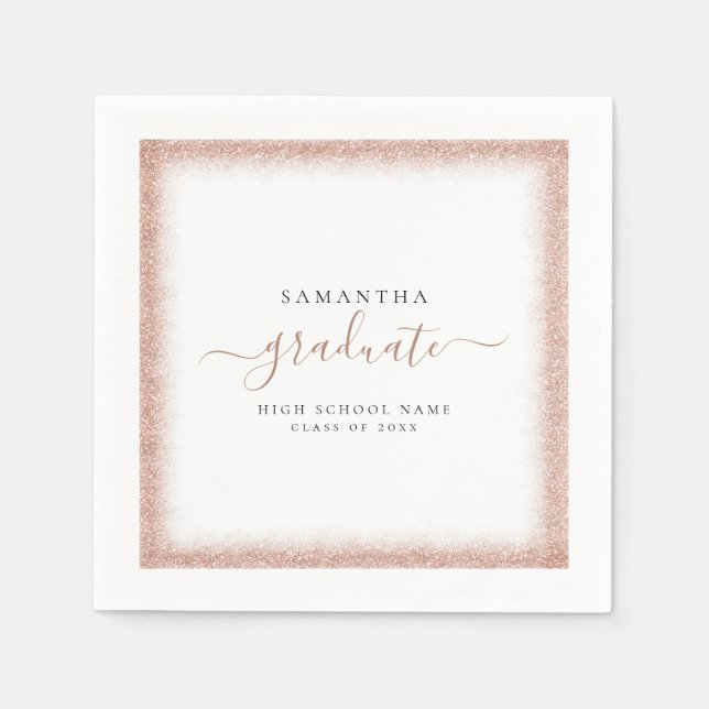 Rose Gold Glitter Frame Name Graduation Party Napkin (Front)