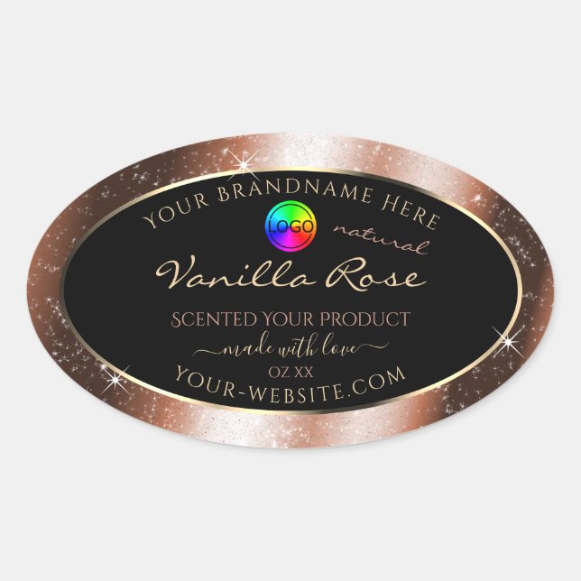 Rose Gold Glitter Frame Product Label with Logo (Front)