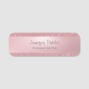 Rose Gold Glitter Freehand Script Name Template Tag