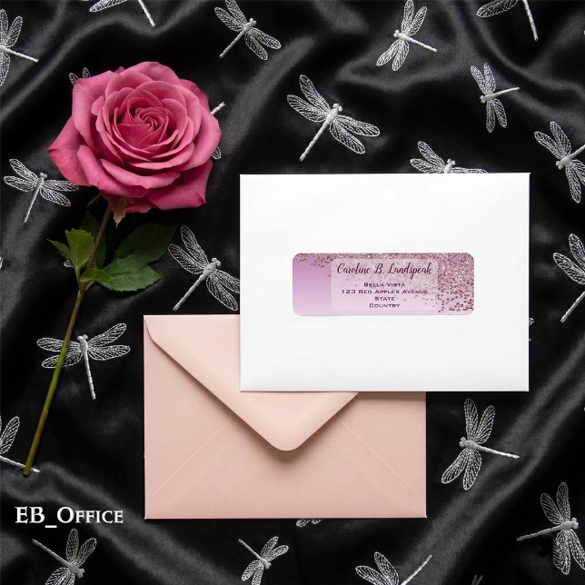 Rose Gold Glitter Frosted Elegant Return Address (Rose Gold Glitter Labels: 
2.25” L x 0.75” W
•	30 labels per sheet
•	Sheet: 8.5” L x 11” W
)