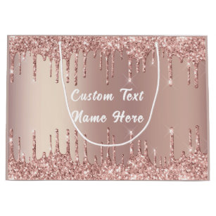 Rose Gold Glitter Gift Bag with Custom Text Name