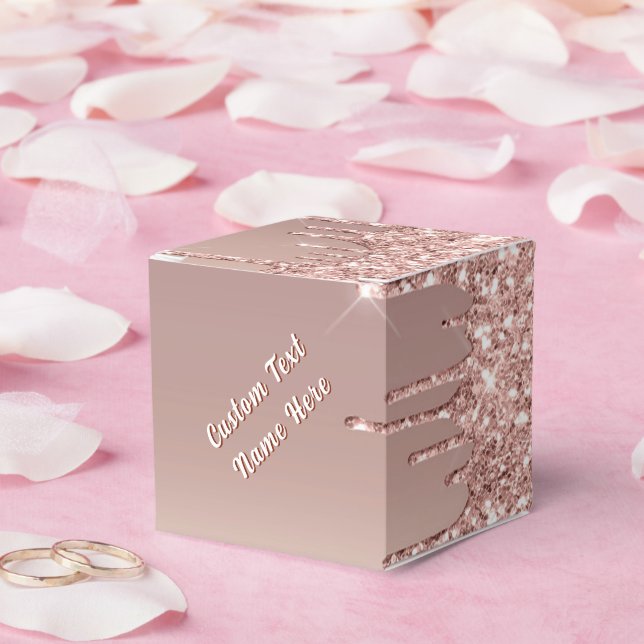 Rose Gold Glitter Gift Boxes Personalized Text (Wedding)