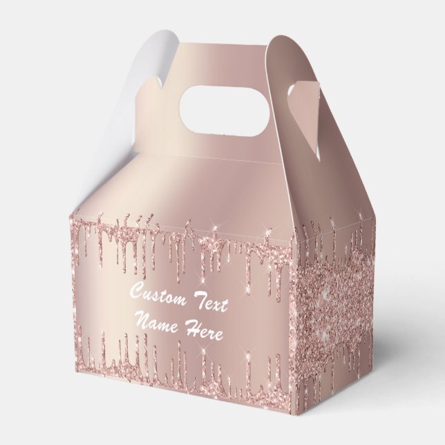 Rose Gold Glitter Gift or Favour Boxes Custom Text (Back Side)