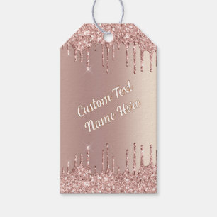 Rose Gold Glitter Gift Tags with Custom Text Name