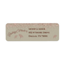 Rose Gold Glitter Gingko Leaves on Grey Mist