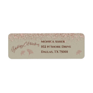 Rose Gold Glitter Gingko Leaves on Grey Mist