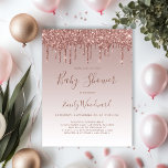 Rose Gold Glitter Girl Baby Shower Invitation Postcard<br><div class="desc">This trendy baby shower invitation features a border of sparkly dripping rose gold faux glitter on an ombre rose gold background. The words "Baby Shower" and the name of the mom-to-be appear in dark rose handwriting script,  with the remaining text in dark rose sans serif font.</div>
