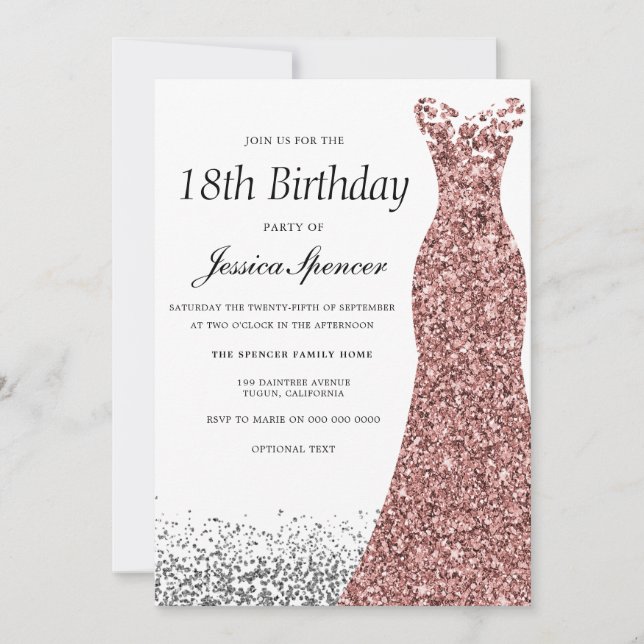 Rose Gold Glitter Girls 18th Birthday Party Invitation (Front)