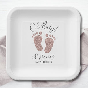 Rose Gold Glitter Girl's Baby Shower Paper Plate