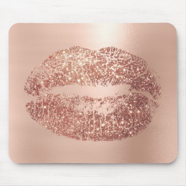 Rose Gold Glitter Girly Beauty Lips Kiss Pink Mouse Pad (Front)