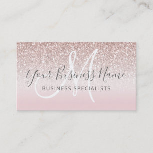Rose Gold Glitter Girly Business Logo Monogram Card
