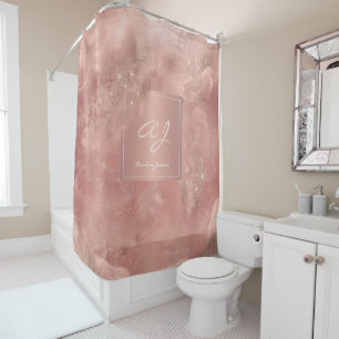 Rose gold glitter girly modern chic glam monogram