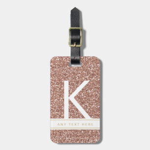 Rose Gold Glitter Girly Pink Modern Monogram Luggage Tag