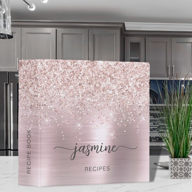 Rose Gold Glitter Girly Script Cookbook Recipe Binder (Creator Uploaded)