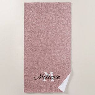 Rose Gold Glitter Girly Sparkle Pink Name  Beach Towel