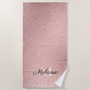 Rose Gold Glitter Girly Sparkle Pink Name  Beach Towel