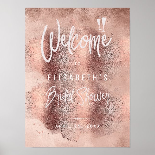 Rose gold glitter glam bridal shower welcome sign (Front)