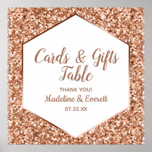 Rose Gold Glitter Glam Cards & Gifts Table Sign