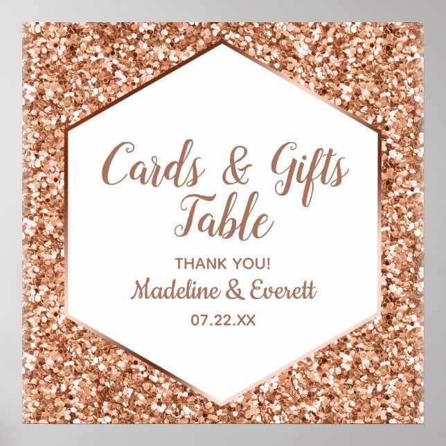 Rose Gold Glitter Glam Cards & Gifts Table Sign (Front)